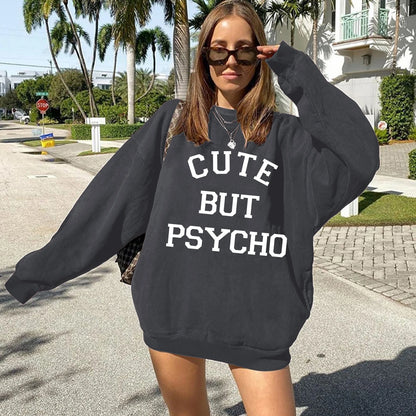 CUTE but PSYCHO 2023 Trend Long Sleeve O-Neck Ladies Top Harajuku Fashion Fall/Winter Hoodie Y2K Aesthetic Streetwear