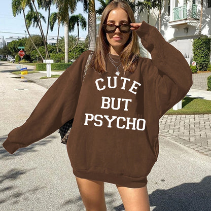 CUTE but PSYCHO 2023 Trend Long Sleeve O-Neck Ladies Top Harajuku Fashion Fall/Winter Hoodie Y2K Aesthetic Streetwear