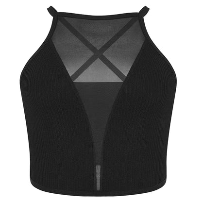1Pcs Sexy Mesh Camisole Crop Top Corset Ribbed Backless Underwear Hot Fashion Women Casual Brassieretank Top Bralette Lingerie